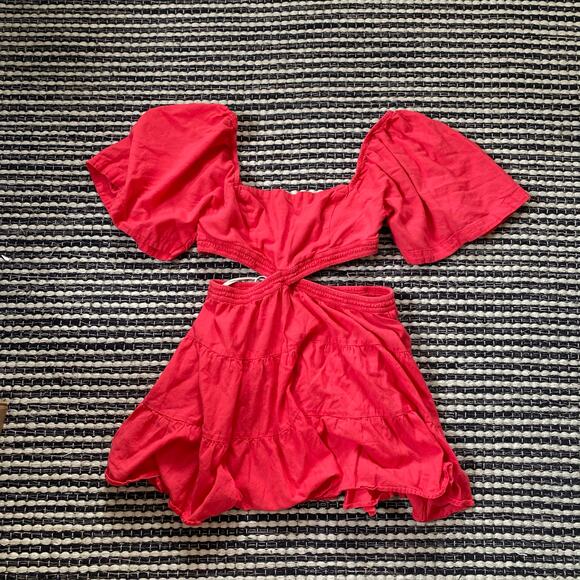 🌿Free People Womens Cross Of Sunlight Open Waist Red Mini Dress L - Picture 2 of 11